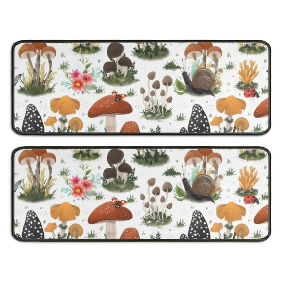 Kitchen Rugs Sets Of 2,Brown Mushroom Bug White Pattern Anti Fatigue Kitchen Mat Rugs Non Slip Washable,Decorative Kitchen Floor Mats for Kitchen,Sink,Laundry,17"x47"+17"x47"