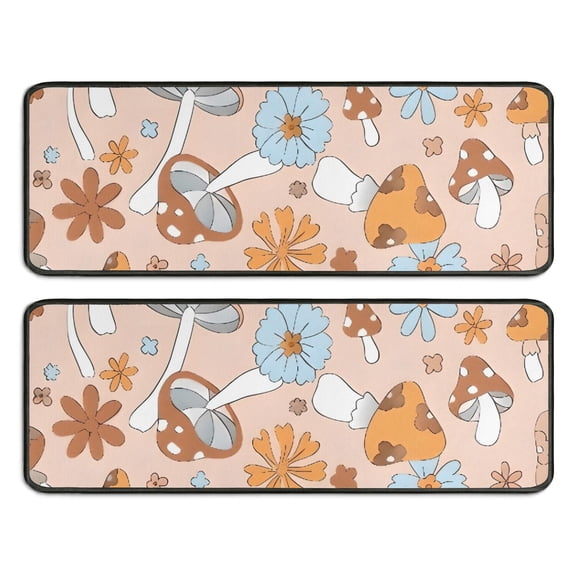Kitchen Rugs Sets Of 2,Brown Mushroom Flower Light Pattern Anti Fatigue Kitchen Mat Rugs Non Slip Washable,Decorative Kitchen Floor Mats for Kitchen,Sink,Laundry,17"x47"+17"x47"