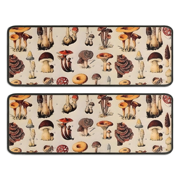 Kitchen Rugs Sets Of 2,Brown Mushroom Label Light Pattern Anti Fatigue Kitchen Mat Rugs Non Slip Washable,Decorative Kitchen Floor Mats for Kitchen,Sink,Laundry,17"x47"+17"x47"