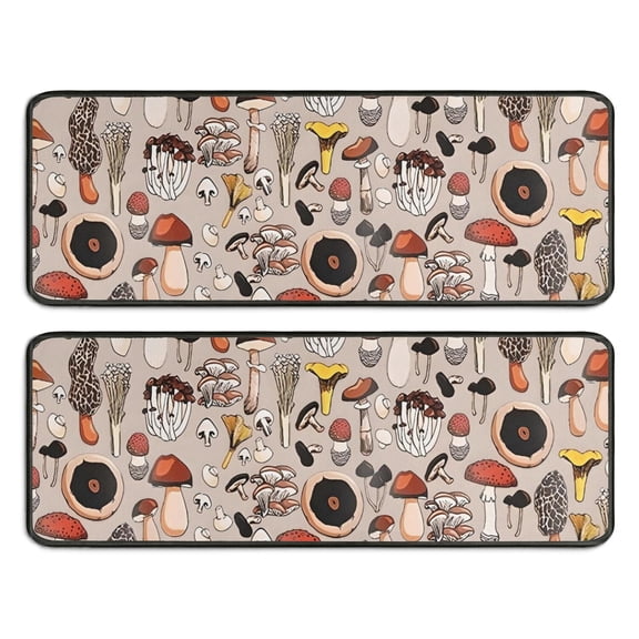 Kitchen Rugs Sets Of 2,Brown Mushroom Line Light Pattern Anti Fatigue Kitchen Mat Rugs Non Slip Washable,Decorative Kitchen Floor Mats for Kitchen,Sink,Laundry,17"x47"+17"x47"