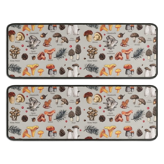 Kitchen Rugs Sets Of 2,Brown Mushroom Pinecone Grey Pattern Anti Fatigue Kitchen Mat Rugs Non Slip Washable,Decorative Kitchen Floor Mats for Kitchen,Sink,Laundry,17"x47"+17"x47"