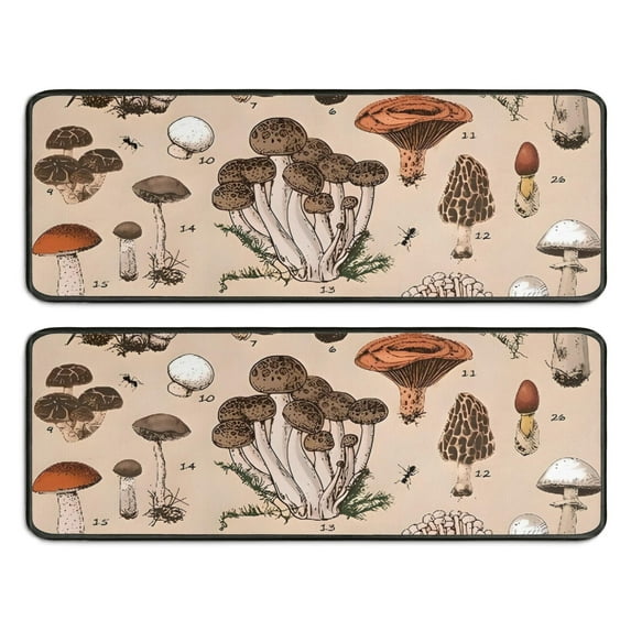 Kitchen Rugs Sets Of 2,Brown Mushroom Specimen Beige Pattern Anti Fatigue Kitchen Mat Rugs Non Slip Washable,Decorative Kitchen Floor Mats for Kitchen,Sink,Laundry,17"x47"+17"x47"
