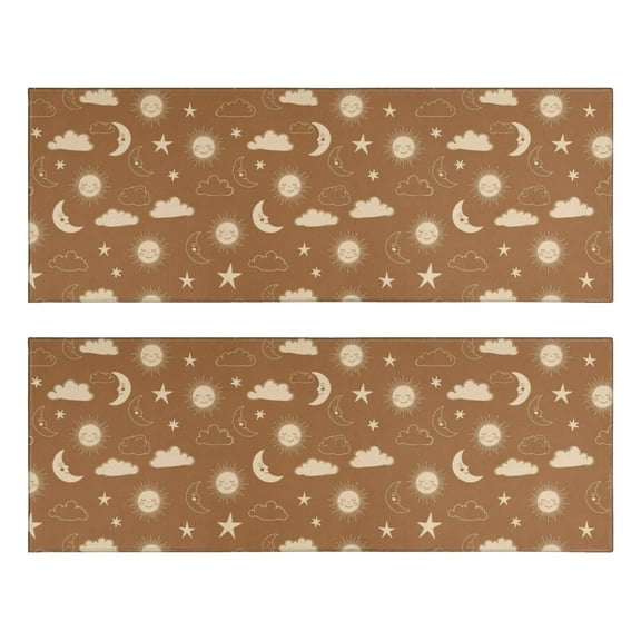Kitchen Rugs Sets Of 2,Brown Sun Moon Cloud Star Pattern Anti Fatigue Kitchen Mat Rugs Non Slip Washable,Decorative Kitchen Floor Mats for Kitchen,Sink,Laundry,17"X47"