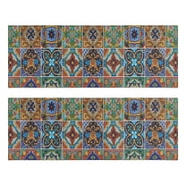 Kitchen Rugs Sets Of 2,Brown Traditional Tile Pattern Anti Fatigue Kitchen Mat Rugs Non Slip Washable,Decorative Kitchen Floor Mats for Kitchen,Sink,Laundry,17"X47"