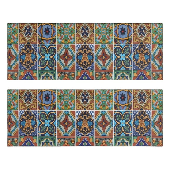 Kitchen Rugs Sets Of 2,Brown Traditional Tile Pattern Anti Fatigue Kitchen Mat Rugs Non Slip Washable,Decorative Kitchen Floor Mats for Kitchen,Sink,Laundry,17"X47"