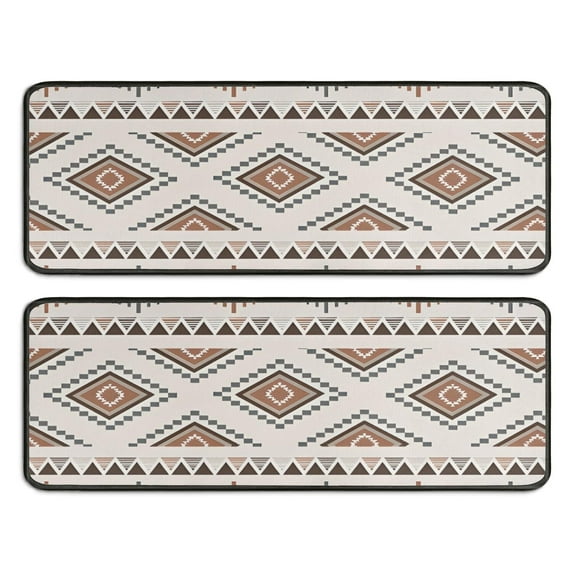 Kitchen Rugs Sets Of 2,Brown Triangular Geometric Pattern Anti Fatigue Kitchen Mat Rugs Non Slip Washable,Decorative Kitchen Floor Mats for Kitchen,Sink,Laundry,17"x47"+17"x47"