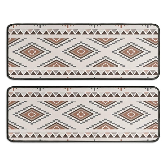 Kitchen Rugs Sets Of 2,Brown Triangular Geometric Pattern Anti Fatigue Kitchen Mat Rugs Non Slip Washable,Decorative Kitchen Floor Mats for Kitchen,Sink,Laundry,17"x47"+17"x47"