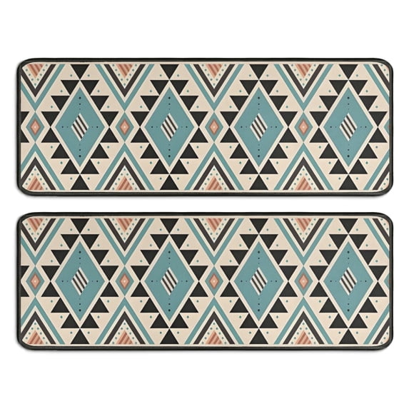 Kitchen Rugs Sets Of 2,Brown Triangular Geometric Pattern Anti Fatigue Kitchen Mat Rugs Non Slip Washable,Decorative Kitchen Floor Mats for Kitchen,Sink,Laundry,17"x47"+17"x47"