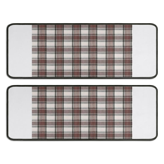 Kitchen Rugs Sets Of 2,Brown and White Checkerboard Checkered Pattern Anti Fatigue Kitchen Mat Rugs Non Slip Washable,Decorative Kitchen Floor Mats for Kitchen,Sink,Laundry,17"x47"+17"x47"