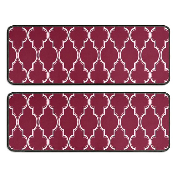 Kitchen Rugs Sets Of 2,Burgundy Geometric Quatrefoil Pattern Anti Fatigue Kitchen Mat Rugs Non Slip Washable,Decorative Kitchen Floor Mats for Kitchen,Sink,Laundry,17"x47"+17"x47"