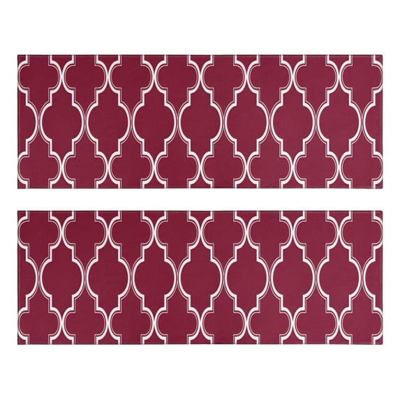 Kitchen Rugs Sets Of 2,Burgundy Geometric Quatrefoil Pattern Anti Fatigue Kitchen Mat Rugs Non Slip Washable,Decorative Kitchen Floor Mats for Kitchen,Sink,Laundry,17"X47"