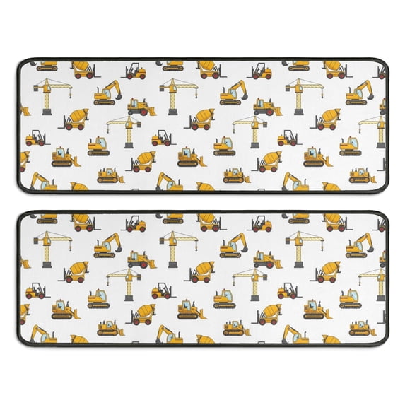 Kitchen Rugs Sets Of 2,Cartoon Construction Vehicles Bulldozers Anti Fatigue Kitchen Mat Rugs Non Slip Washable,Decorative Kitchen Floor Mats for Kitchen,Sink,Laundry,17"x47"+17"x47"