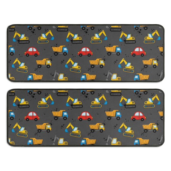 Kitchen Rugs Sets Of 2,Cartoon Construction Vehicles Dump Trucks Anti Fatigue Kitchen Mat Rugs Non Slip Washable,Decorative Kitchen Floor Mats for Kitchen,Sink,Laundry,17"x47"+17"x47"