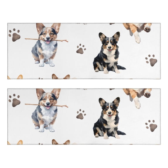 Kitchen Rugs Sets Of 2,Cartoon Corgi Dog and Footprints Anti Fatigue Kitchen Mat Rugs Non Slip Washable,Decorative Kitchen Floor Mats for Kitchen,Sink,Laundry,17"X47"