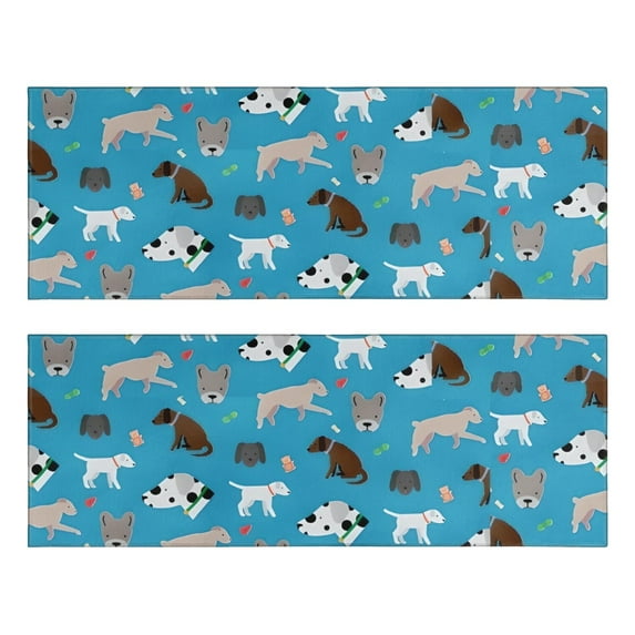 Kitchen Rugs Sets Of 2,Cartoon Dogs Blue Background Anti Fatigue Kitchen Mat Rugs Non Slip Washable,Decorative Kitchen Floor Mats for Kitchen,Sink,Laundry,17"X47"