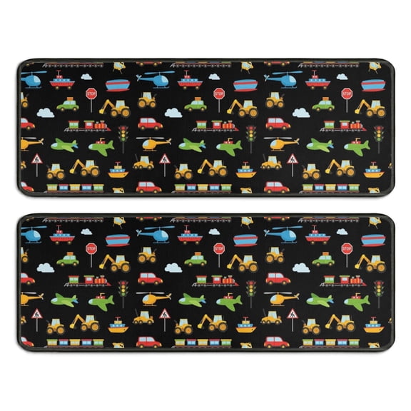 Kitchen Rugs Sets Of 2,Cartoon Traffic Vehicles Signs Black Pattern Anti Fatigue Kitchen Mat Rugs Non Slip Washable,Decorative Kitchen Floor Mats for Kitchen,Sink,Laundry,17"x47"+17"x47"