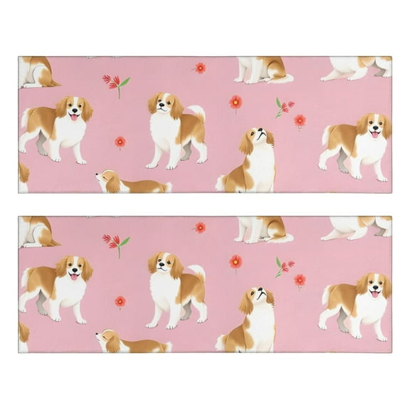 Kitchen Rugs Sets Of 2,Cavalier King Charles Spaniels and Flowers Anti Fatigue Kitchen Mat Rugs Non Slip Washable,Decorative Kitchen Floor Mats for Kitchen,Sink,Laundry,17"X47"