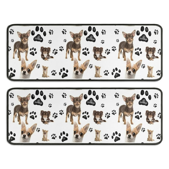 Kitchen Rugs Sets Of 2,Chihuahua and Footprints Anti Fatigue Kitchen Mat Rugs Non Slip Washable,Decorative Kitchen Floor Mats for Kitchen,Sink,Laundry,17"x47"+17"x47"