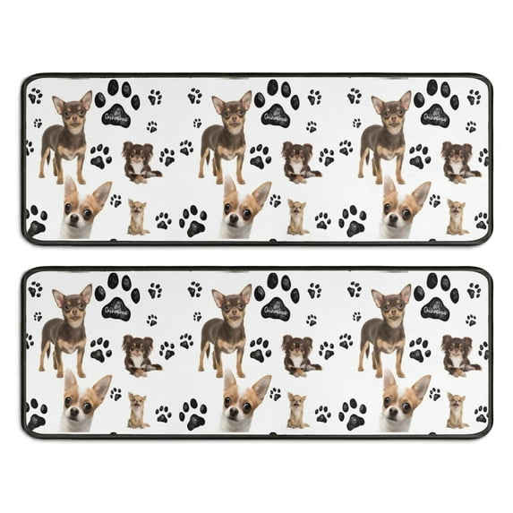 Kitchen Rugs Sets Of 2,Chihuahua and Footprints Anti Fatigue Kitchen Mat Rugs Non Slip Washable,Decorative Kitchen Floor Mats for Kitchen,Sink,Laundry,17"x47"+17"x47"
