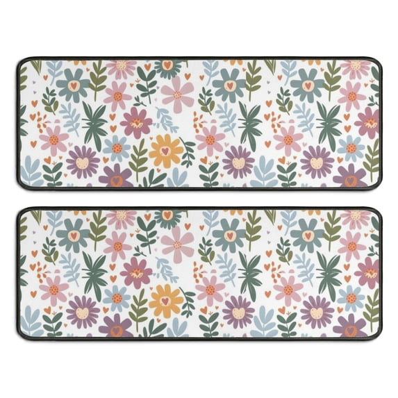 Kitchen Rugs Sets Of 2,Colorful Daisy Flower Floral Pattern Anti Fatigue Kitchen Mat Rugs Non Slip Washable,Decorative Kitchen Floor Mats for Kitchen,Sink,Laundry,17"x47"+17"x47"