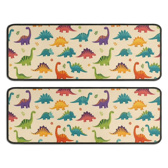 Kitchen Rugs Sets Of 2,Colorful Dinosaur Assortment Pattern Anti Fatigue Kitchen Mat Rugs Non Slip Washable,Decorative Kitchen Floor Mats for Kitchen,Sink,Laundry,17"x47"+17"x47"