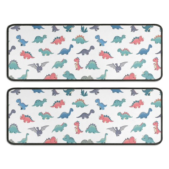 Kitchen Rugs Sets Of 2,Colorful Dinosaur Assortment Pattern Anti Fatigue Kitchen Mat Rugs Non Slip Washable,Decorative Kitchen Floor Mats for Kitchen,Sink,Laundry,17"x47"+17"x47"