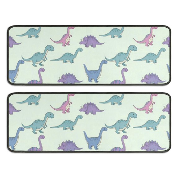 Kitchen Rugs Sets Of 2,Colorful Dinosaur Assortment Pattern Anti Fatigue Kitchen Mat Rugs Non Slip Washable,Decorative Kitchen Floor Mats for Kitchen,Sink,Laundry,17"x47"+17"x47"