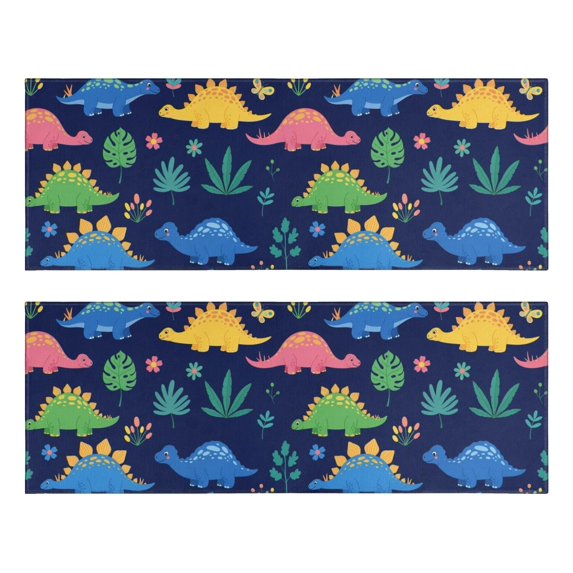 Kitchen Rugs Sets Of 2,Colorful Dinosaurs Plant Dark Blue Pattern Anti Fatigue Kitchen Mat Rugs Non Slip Washable,Decorative Kitchen Floor Mats for Kitchen,Sink,Laundry,17"X47"