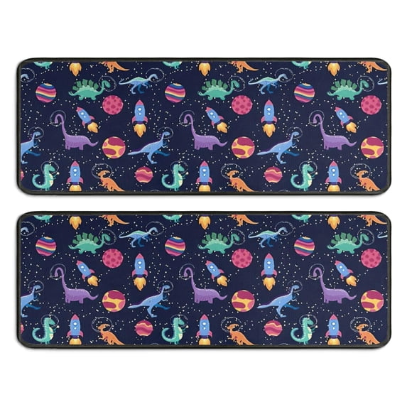 Kitchen Rugs Sets Of 2,Colorful Dinosaurs Rockets Pattern Anti Fatigue Kitchen Mat Rugs Non Slip Washable,Decorative Kitchen Floor Mats for Kitchen,Sink,Laundry,17"x47"+17"x47"