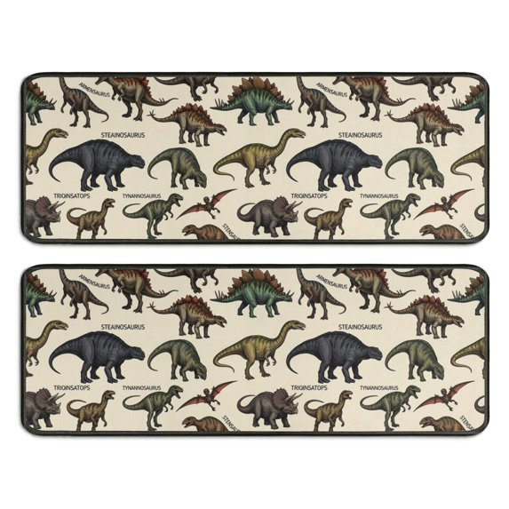 Kitchen Rugs Sets Of 2,Colorful Dinosaurs Scientific Pattern Anti Fatigue Kitchen Mat Rugs Non Slip Washable,Decorative Kitchen Floor Mats for Kitchen,Sink,Laundry,17"x47"+17"x47"