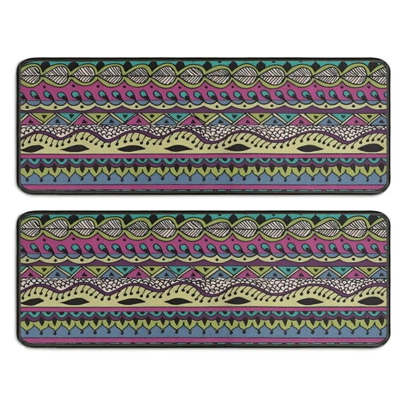 Kitchen Rugs Sets Of 2,Colorful Ethnic Pattern Anti Fatigue Kitchen Mat Rugs Non Slip Washable,Decorative Kitchen Floor Mats for Kitchen,Sink,Laundry,17"x47"+17"x47"
