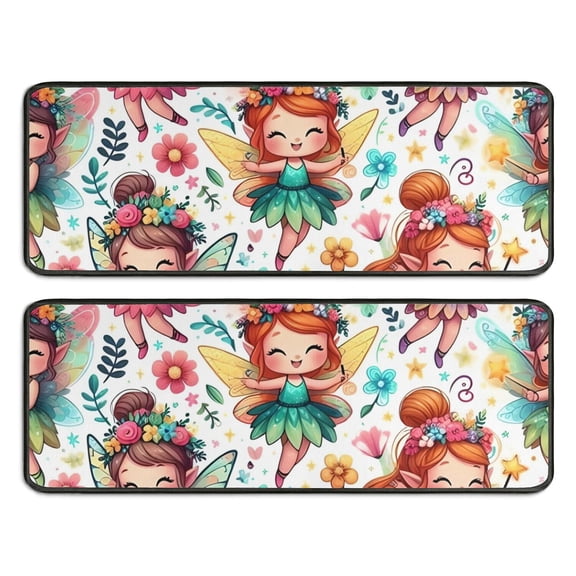 Kitchen Rugs Sets Of 2,Colorful Fairy Princess Pattern Anti Fatigue Kitchen Mat Rugs Non Slip Washable,Decorative Kitchen Floor Mats for Kitchen,Sink,Laundry,17"x47"+17"x47"