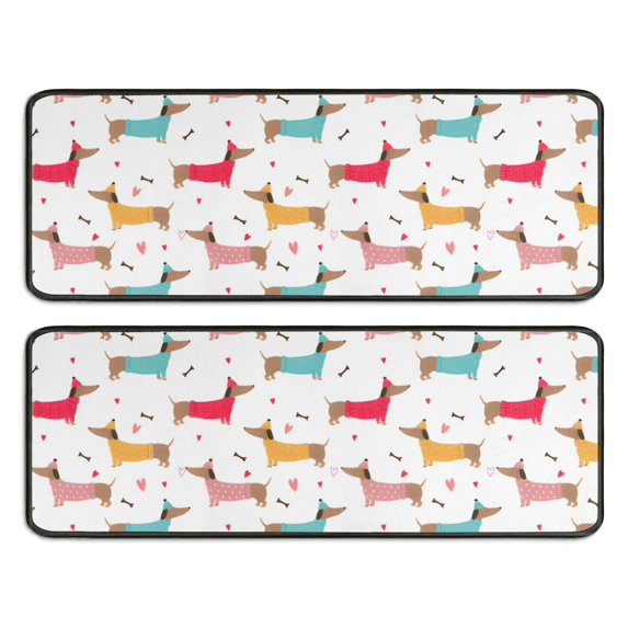 Kitchen Rugs Sets Of 2,Colorful Funny Dachshund Anti Fatigue Kitchen Mat Rugs Non Slip Washable,Decorative Kitchen Floor Mats for Kitchen,Sink,Laundry,17"x47"+17"x47"