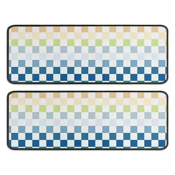 Kitchen Rugs Sets Of 2,Colorful Gradient Checkerboard Checkered Pattern Anti Fatigue Kitchen Mat Rugs Non Slip Washable,Decorative Kitchen Floor Mats for Kitchen,Sink,Laundry,17"x47"+17"x47"
