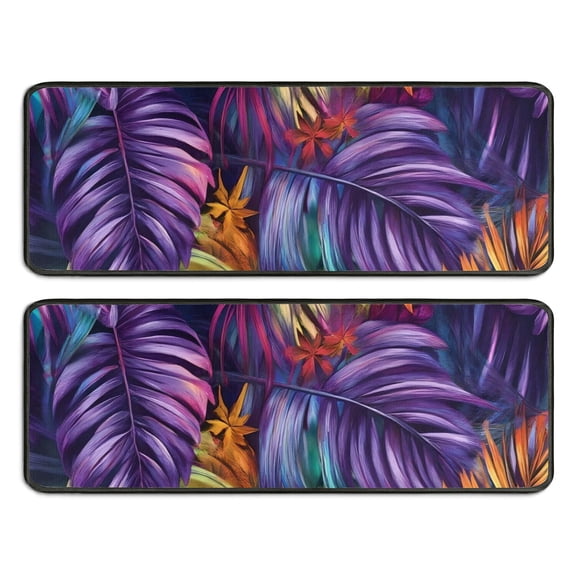 Kitchen Rugs Sets Of 2,Colorful Leaf Pattern Anti Fatigue Kitchen Mat Rugs Non Slip Washable,Decorative Kitchen Floor Mats for Kitchen,Sink,Laundry,17"x47"+17"x47"