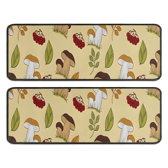 Kitchen Rugs Sets Of 2,Colorful Mushroom Berry Leaf Beige Pattern Anti Fatigue Kitchen Mat Rugs Non Slip Washable,Decorative Kitchen Floor Mats for Kitchen,Sink,Laundry,17"x47"+17"x47"
