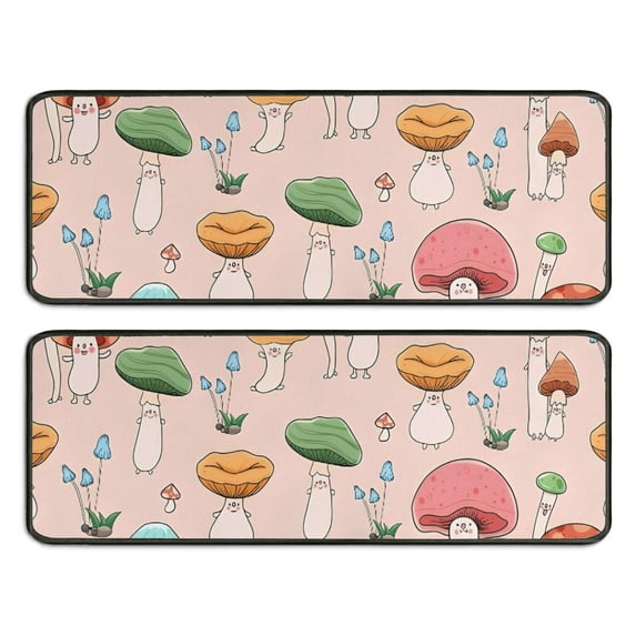 Kitchen Rugs Sets Of 2,Colorful Mushroom Cartoon Pink Pattern Anti Fatigue Kitchen Mat Rugs Non Slip Washable,Decorative Kitchen Floor Mats for Kitchen,Sink,Laundry,17"x47"+17"x47"