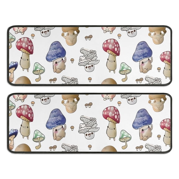 Kitchen Rugs Sets Of 2,Colorful Mushroom Cartoon White Pattern Anti Fatigue Kitchen Mat Rugs Non Slip Washable,Decorative Kitchen Floor Mats for Kitchen,Sink,Laundry,17"x47"+17"x47"