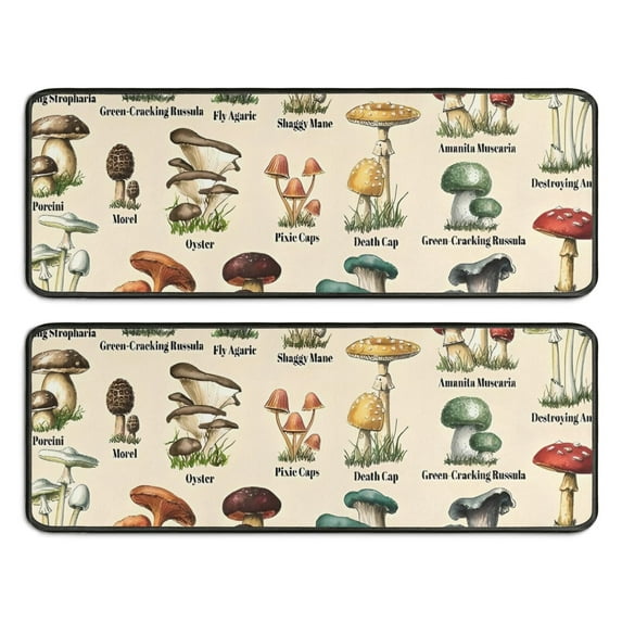 Kitchen Rugs Sets Of 2,Colorful Mushroom Label Light Pattern Anti Fatigue Kitchen Mat Rugs Non Slip Washable,Decorative Kitchen Floor Mats for Kitchen,Sink,Laundry,17"x47"+17"x47"