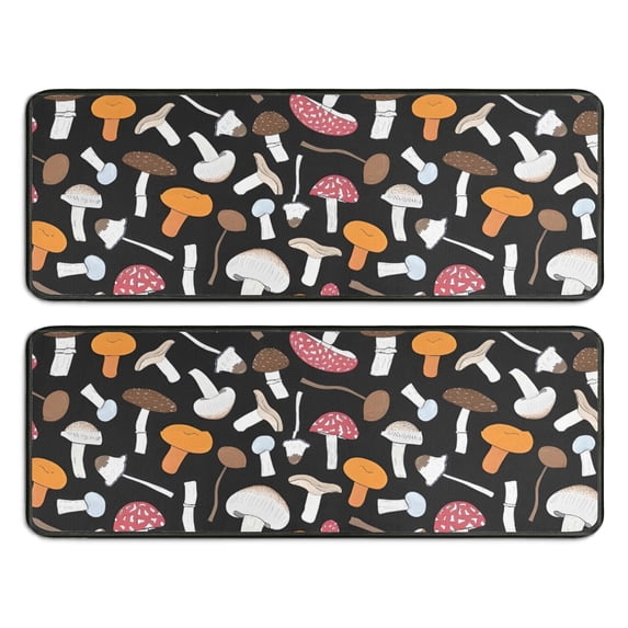 Kitchen Rugs Sets Of 2,Colorful Mushroom Mixed Black Pattern Anti Fatigue Kitchen Mat Rugs Non Slip Washable,Decorative Kitchen Floor Mats for Kitchen,Sink,Laundry,17"x47"+17"x47"
