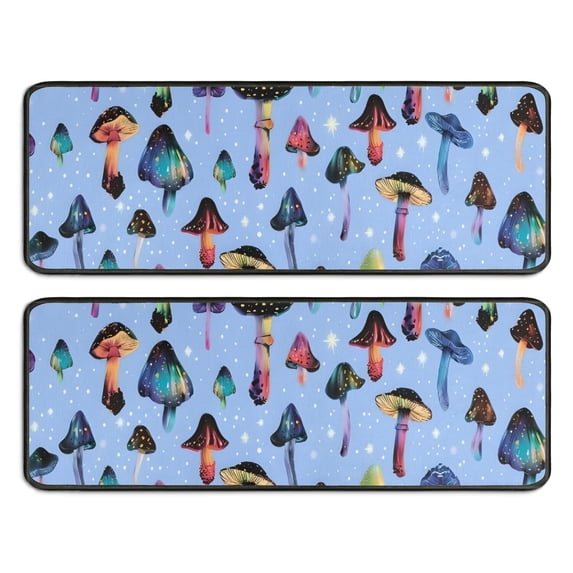 Kitchen Rugs Sets Of 2,Colorful Mushroom Pattern Light Blue Pattern Anti Fatigue Kitchen Mat Rugs Non Slip Washable,Decorative Kitchen Floor Mats for Kitchen,Sink,Laundry,17"x47"+17"x47"