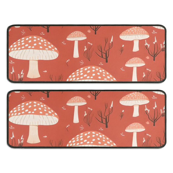 Kitchen Rugs Sets Of 2,Colorful Mushroom Plant Red Pattern Anti Fatigue Kitchen Mat Rugs Non Slip Washable,Decorative Kitchen Floor Mats for Kitchen,Sink,Laundry,17"x47"+17"x47"