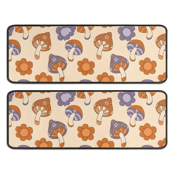 Kitchen Rugs Sets Of 2,Colorful Mushroom Star Dark Pattern Anti Fatigue Kitchen Mat Rugs Non Slip Washable,Decorative Kitchen Floor Mats for Kitchen,Sink,Laundry,17"x47"+17"x47"