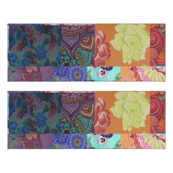 Kitchen Rugs Sets Of 2,Colorful Patchwork Pioneer Flower Pattern Anti Fatigue Kitchen Mat Rugs Non Slip Washable,Decorative Kitchen Floor Mats for Kitchen,Sink,Laundry,17"X47"
