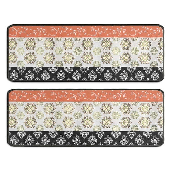 Kitchen Rugs Sets Of 2,Colorful Pioneer Flower Pattern Anti Fatigue Kitchen Mat Rugs Non Slip Washable,Decorative Kitchen Floor Mats for Kitchen,Sink,Laundry,17"x47"+17"x47"