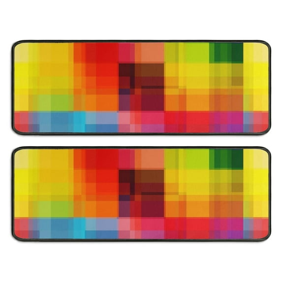 Kitchen Rugs Sets Of 2,Colorful Rainbow Checkered Pattern Anti Fatigue Kitchen Mat Rugs Non Slip Washable,Decorative Kitchen Floor Mats for Kitchen,Sink,Laundry,17"x47"+17"x47"