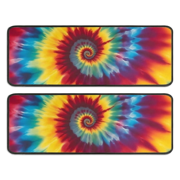 Kitchen Rugs Sets Of 2,Colorful Rainbow Tie Dye Spiral Pattern Anti Fatigue Kitchen Mat Rugs Non Slip Washable,Decorative Kitchen Floor Mats for Kitchen,Sink,Laundry,17"x47"+17"x47"