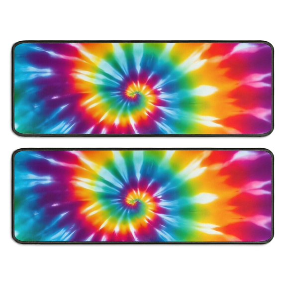 Kitchen Rugs Sets Of 2,Colorful Rainbow Tie Dye Spiral Pattern Anti Fatigue Kitchen Mat Rugs Non Slip Washable,Decorative Kitchen Floor Mats for Kitchen,Sink,Laundry,17"x47"+17"x47"