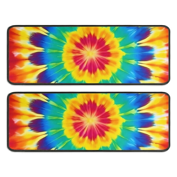 Kitchen Rugs Sets Of 2,Colorful Rainbow Tie Dye Spiral Pattern Anti Fatigue Kitchen Mat Rugs Non Slip Washable,Decorative Kitchen Floor Mats for Kitchen,Sink,Laundry,17"x47"+17"x47"