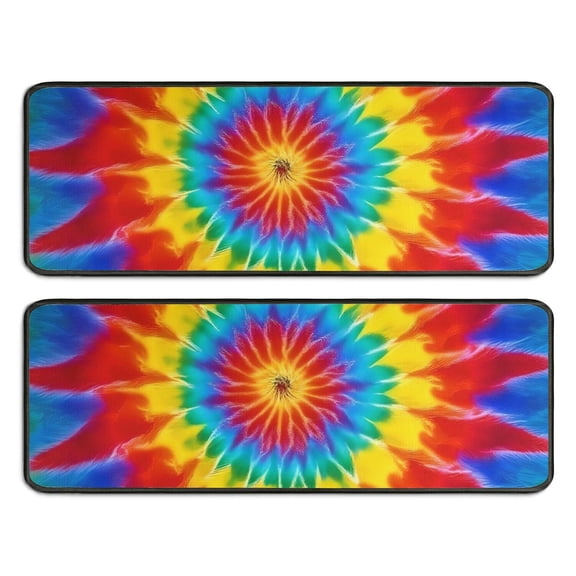 Kitchen Rugs Sets Of 2,Colorful Rainbow Tie Dye Spiral Pattern Anti Fatigue Kitchen Mat Rugs Non Slip Washable,Decorative Kitchen Floor Mats for Kitchen,Sink,Laundry,17"x47"+17"x47"